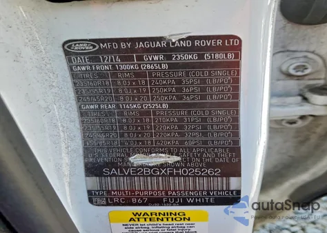 2015 Land Rover Range Rover Evoque Autobiography z USA, uszkodzony, nr VIN SALVE2BGXFH025262